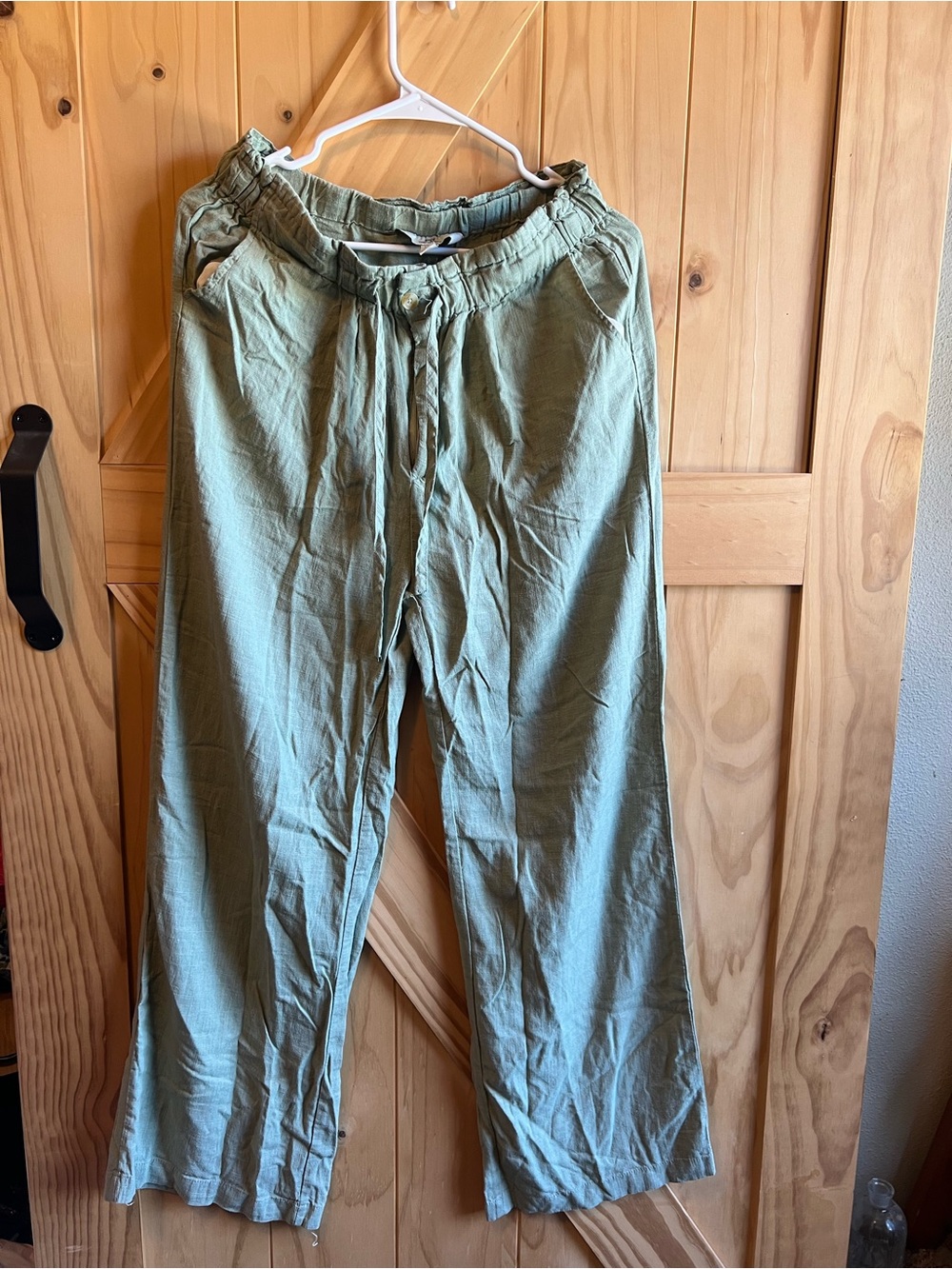 Thread & Supply Sage Green Drawstring Waist Wide Leg Linen Blend Pants Spring